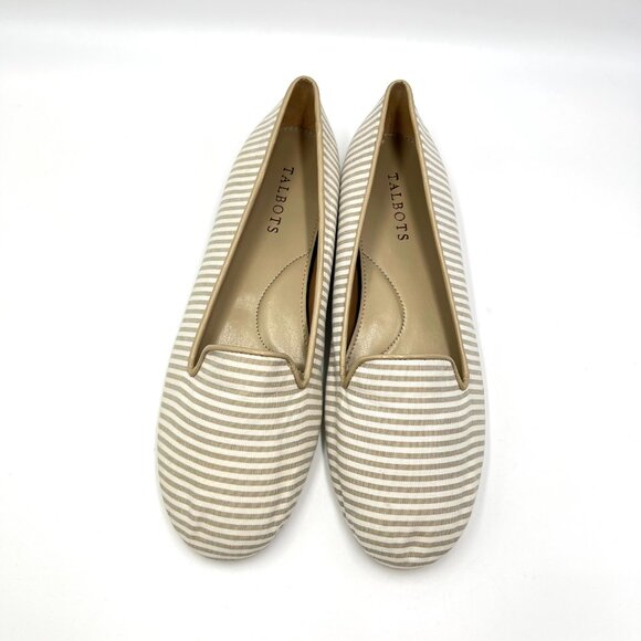Talbots Womens Size 8 Tan White Beige Stripe Slip On Flats Loafers Shoes - Picture 3 of 12